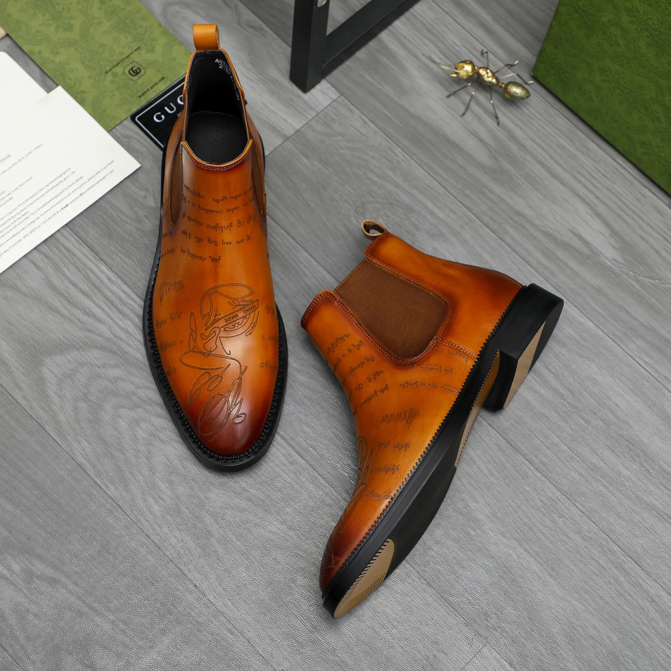 Men's shoes 💰p620 Product trademark: GUCCI "Gucci" high-top business leather shoes Regular size: 37-46 (37.46 custom-made, non-refundable) Product materials: Selected carved cowhide upper, pigskin lining, rubber outsole
